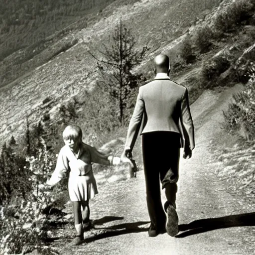 Image similar to jason statham walking on the mountainside with children in the sound of music 1 9 6 5