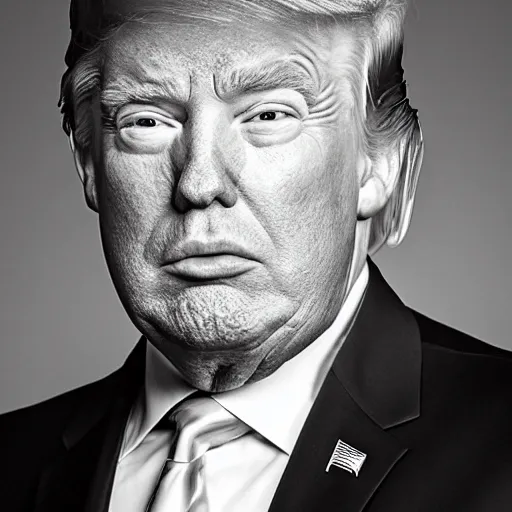 Image similar to photo still of donald trump! not wearing any makeup!, studio portrait photo, studio lighting, rim light, key light 8 5 mm f 1. 8