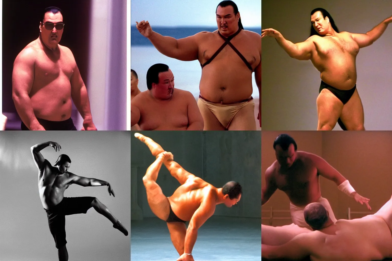 Prompt: steven seagal chubby shirtless doing ballet dramatic light