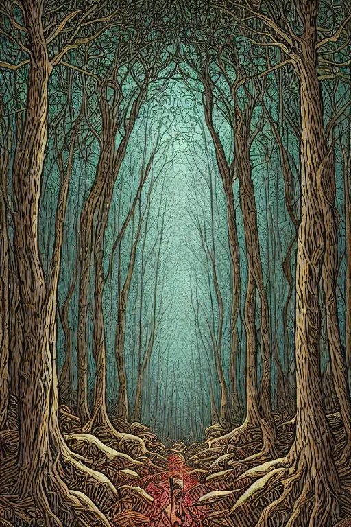 Image similar to A forest by Dan Mumford