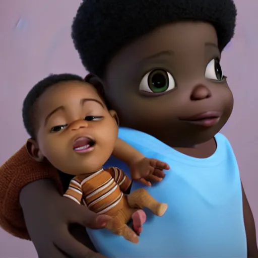 Image similar to holding an african - american baby, award winning art, pixar, 3 d render, unreal engine