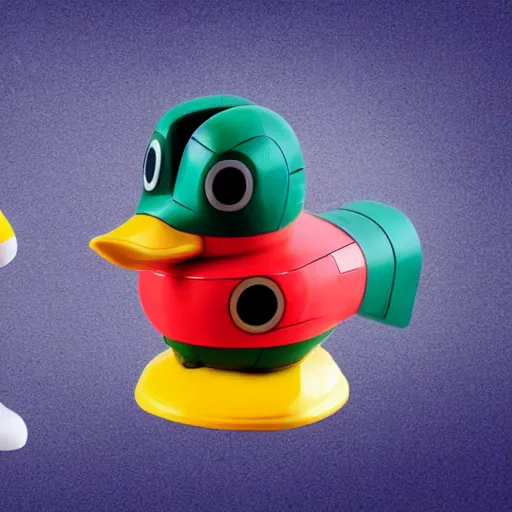 Prompt: a gundam shaped like a duck, robot shaped like a rubber duck