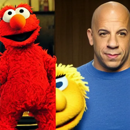 Prompt: vin diesel as elmo in sesame street,