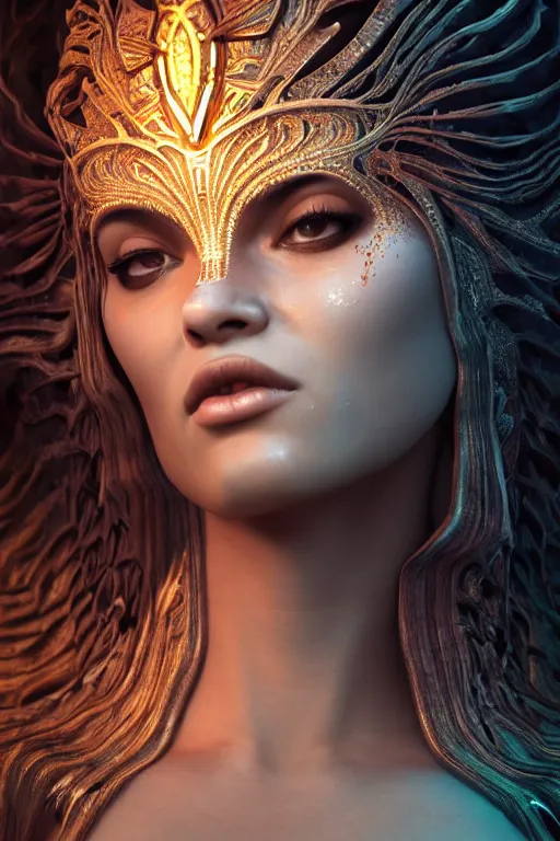 Image similar to a centered full body render of an alluring goddess wearing a tribal mask surrounded by a underwater ink pour and flowing liquid galiumand sacread geometry, perfect face, powerful, cinematic, beautifully lit, by artgerm, by karol bak, by viktoria gavrilenko, 3 d, trending on artstation, octane render, 8 k