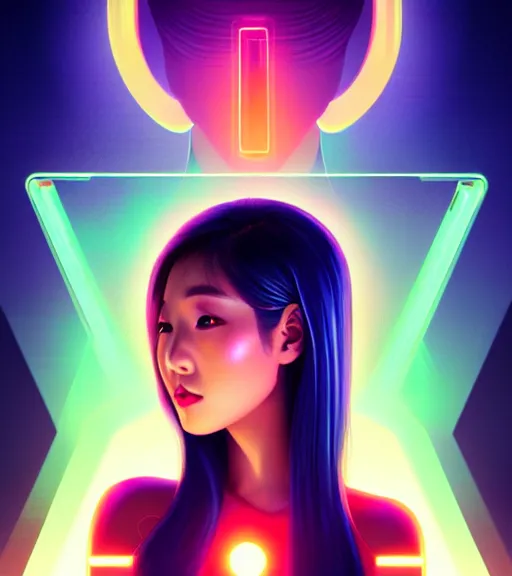 Image similar to symmetry!! asian princess of technology, solid cube of light, hard edges, product render retro - futuristic poster scifi, lasers and neon circuits, beautiful asian princess, intricate, elegant, highly detailed, digital painting, artstation, concept art, smooth, sharp focus, illustration, dreamlike, art by artgerm