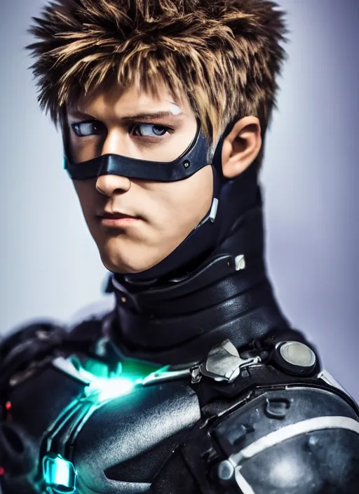 Image similar to A full portrait photo of real-life genos one punch man, f/22, 35mm, 2700K, lighting, perfect faces, award winning photography.