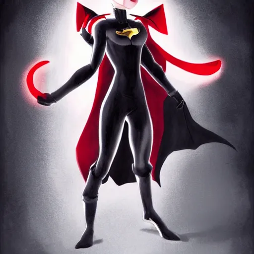 Image similar to little boy with cat ears in an black latex suit with red cape. digital artwork made by lois van baarle and kentaro miura, sharpness focus, inspired by hirohiko araki, anatomically correct, heroic composition, hero pose