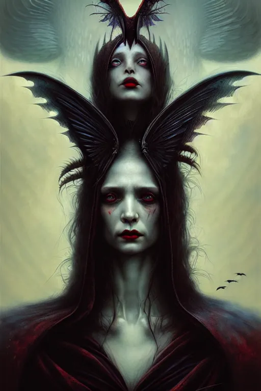 Prompt: winged vampire with a beautiful face by anna podedworna, ayami kojima, greg rutkowski, giger, maxim verehin