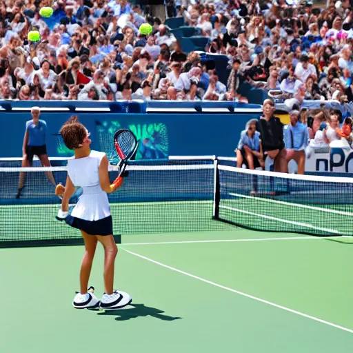 Image similar to Robots-androids playing tennis in Australian Open 2032 in Sydney, sunny weather, amazing