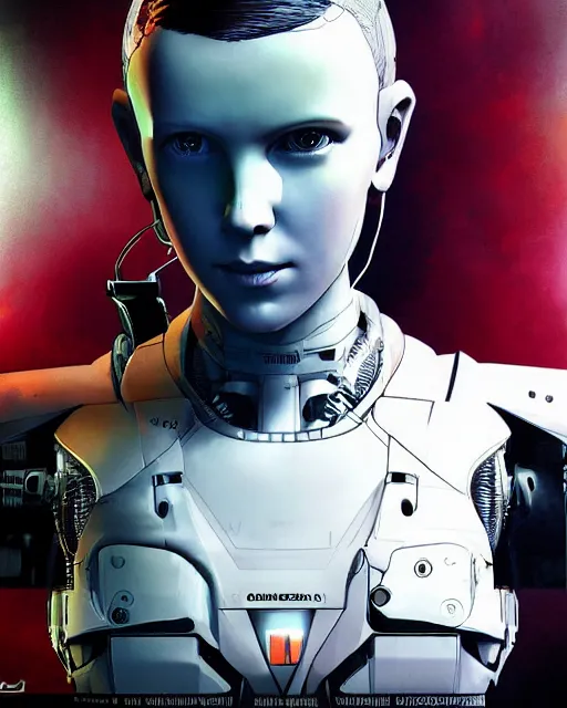 Image similar to Portrait of cyborg Millie Bobby Brown by Yoji Shinkawa, octane render