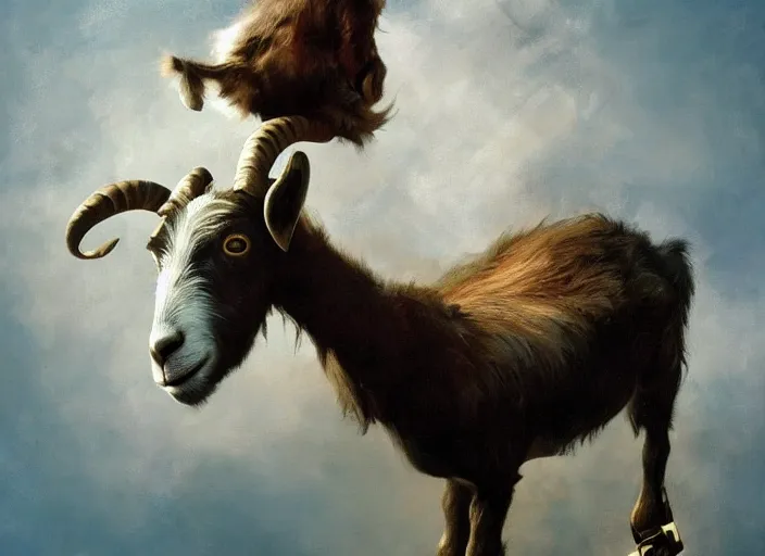 Prompt: ultra realistic portrait painting of a goat on roller blades, art by frank frazetta and beeple, 4 k, ultra realistic, highly detailed, epic lighting