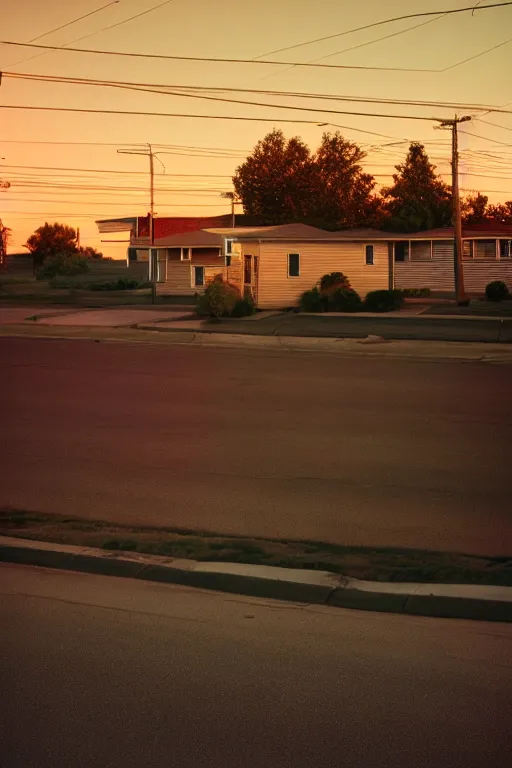 Image similar to a detailed photographic render of a 1 9 5 0 s american suburb at sunset by todd hido, photoreal, 4 k