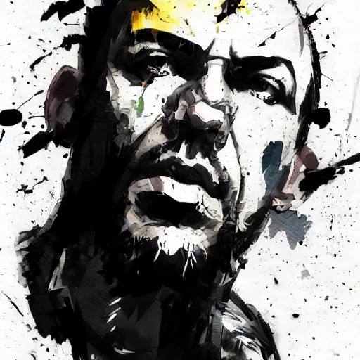 Image similar to Decapitated Joe Rogan, Greg Rutkowski and Yoji Shinkawa styled