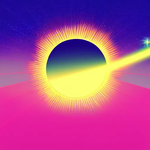 Image similar to cinematic view of sun on space, style by kurzgesagt