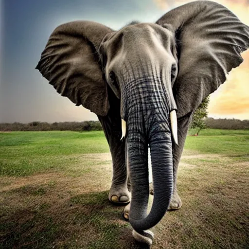 Image similar to a feline cat - elephant - hybrid with a trunk, animal photography