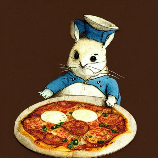 Image similar to a pizza by beatrix potter