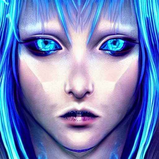 Prompt: anime cyberpunk blue - eyed girl portrait portrait beautiful plants face composite image by photoshop digital art trending on behance illustration high detail