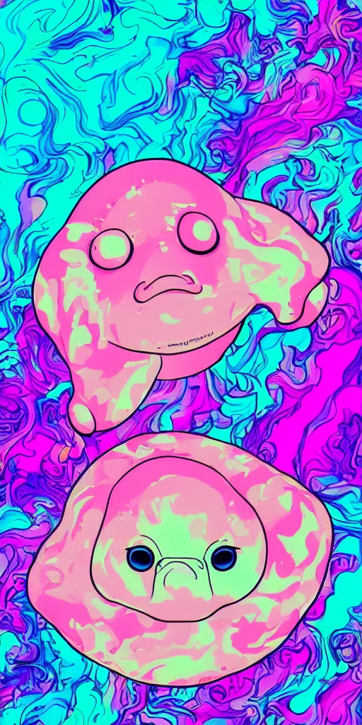 Prompt: vaporwave blobfish with psychedelic background