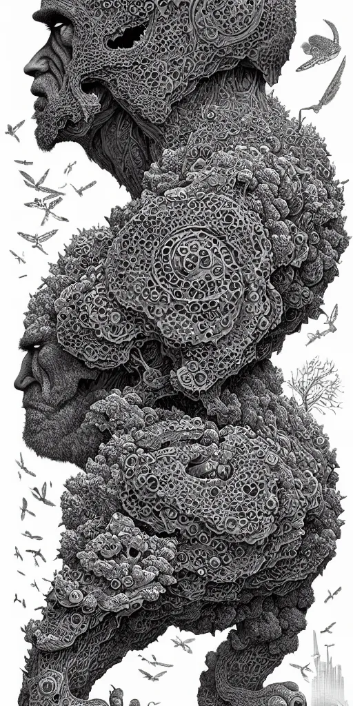 Prompt: a thoughtful giant, ultra detailed, 4 k, intricate, encyclopedia illustration inspired by ken taylor and sana takeda, fine inking lines