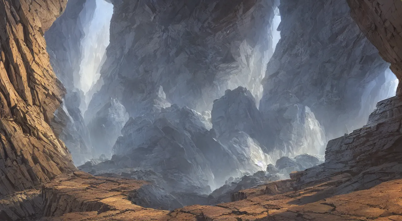 Image similar to ancient geological megastructural pyramid in canyon, tectonic parametrics by syd mead by albert bierstadt, photorealistic, zaha hadid, god rays, volumetric lighting, detailed, extremely intricate, raytrace, octane, light fog, neon