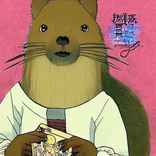 Prompt: a beautiful illustration of a capybara tokyo ghoul by studio ghibli, new contemporary art, comic book illustration, anime, my neighbor totoro