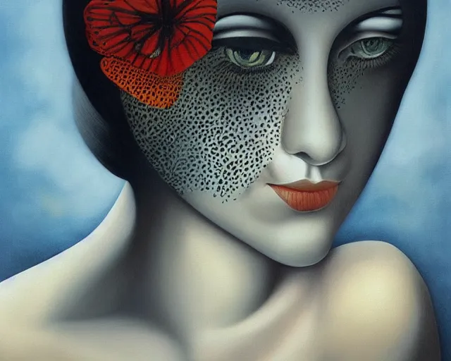 Prompt: levolent margo realization of self, an ultrafine detailed painting by rafal olbinski, behance contest winner, pop surrealism, detailed painting, very detailed, minimalist, skeuomorphic, airbrush art