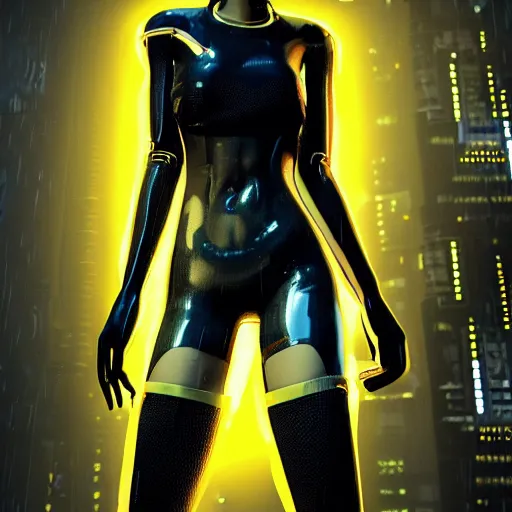 Prompt: An epic comic hyperrealistic 3/4 body shot portrait illustration of a cyber warrrior girl wearing futuristic wardrobe, black and reddis, ultradetailed face expression trending on artstation and artbreeder, cyberpunk 2077 color, heavy rainning at tokyo night, neon light rooftop, unreal 5, DAZ, 8k, unreal 5 engine render, cosplay, RPG portrait, final fantasy Vll world concept, dramatic lighting, rim lights, PS5 render quality