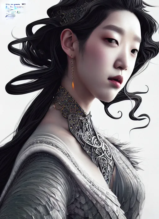 Image similar to Park Shin Hye as a super villain, luxurious, fantasy, intricate, elegant, highly detailed, digital painting, artstation, concept art, matte, sharp focus, illustration, art by WLOP and Hokusai, masterpiece, Refined, upscaled