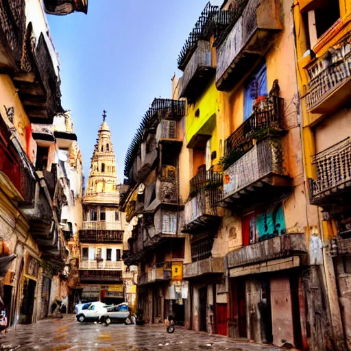 Prompt: Seville town, cyberpunk varanasi , wide angle , aspect ratio 16:9 , realistic , photoreal environment