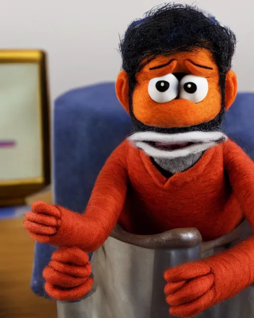 Prompt: oscar nunez as a muppet in the office. highly detailed felt. hyper real photo. 4 k.