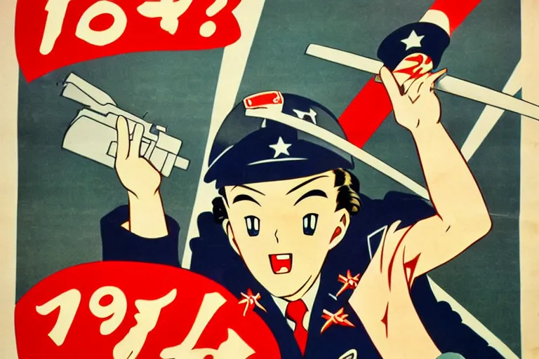 Image similar to 1940s, war, anime, poster, propaganda