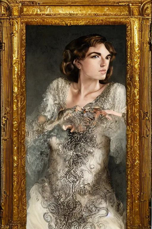 Prompt: An extremely beautiful Art Deco ornate portrait of a young attractive woman with a beautiful bone structure, professionally painted digital art illustration, smooth, sharp focus, atmospheric lighting, highly detailed illustration highlights, golden ratio, extremely detailed winning award masterpiece, very coherent symmetrical artwork, sense of awe, 8K post-processing, trending on artstation flawless, prismatic highlights, telephoto, depth of field, cinematic, macro, concept art, wepa digital, elegant, epic, octane render, v-ray, C4D