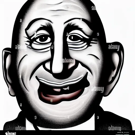 Prompt: ben kingsley is an ice cream ball in an ice cream cone. caricature, colorful ink