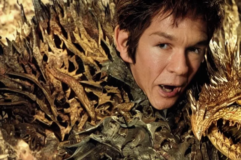 Prompt: interview with smaug in the style of @ 9 0 snewsscreens