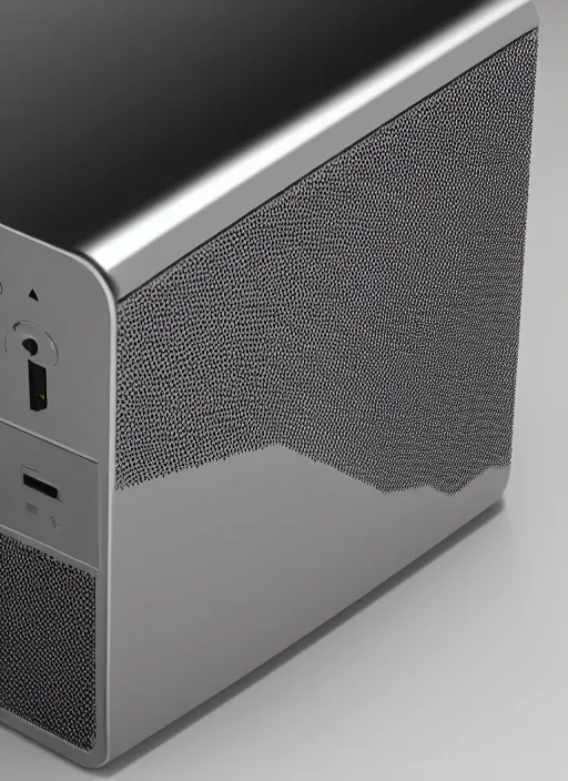 Image similar to mini pc case, brushed aluminum, detailed 3 d render, global illumination, unreal engine, dribble trending, designed by dieter rams