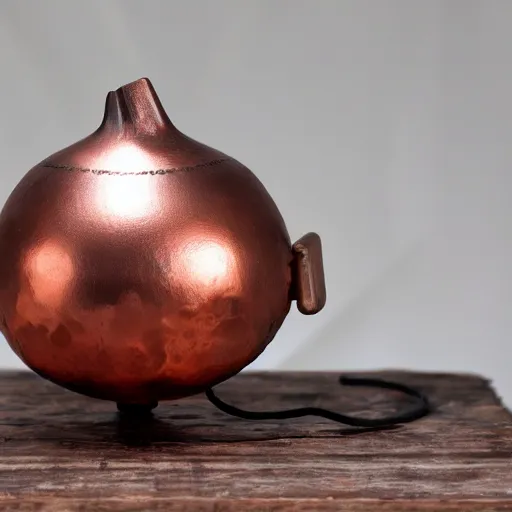 Image similar to A metal incense burner made of copper in the shape of a gourd.