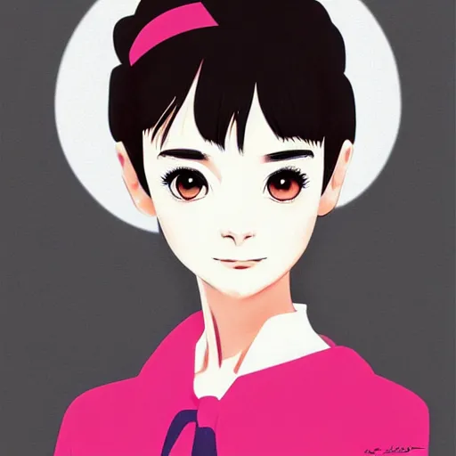 Prompt: beautiful anime version of audrey hepburn drawn by ilya kuvshinov