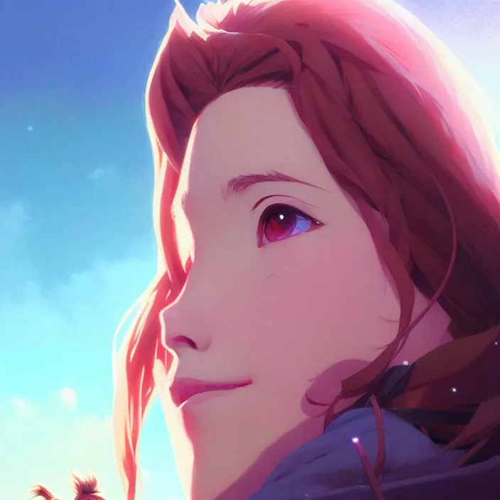 Image similar to super epically depicted color pencil portrait art of aerith gainsborough, by stephen bliss, greg rutkowski, loish, rhads, makoto shinkai and lois van baarle, ilya kuvshinov, rossdraws.