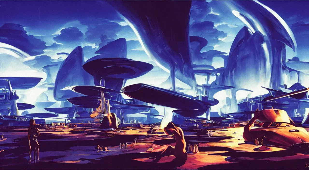 Prompt: i ate civilization it poisoned me; i was defiled. And then, i ate my own wikedness matte painting dramatic blue lighting syd mead channah yata