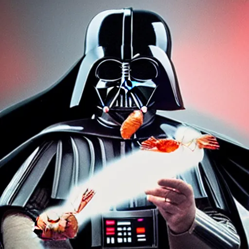 Image similar to darth vader eating a shrimp