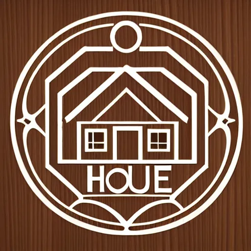 Image similar to corporate company logo, wood truss, outline of house