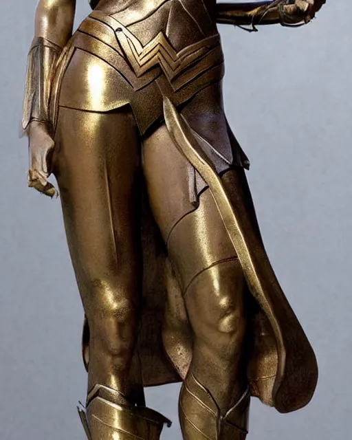 Image similar to a beautiful bronze statue of wonder woman, ancient greece, photorealistic, atmospheric