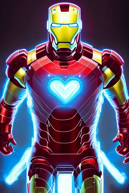 Image similar to Boris Johnson as Iron Man, portrait, neon heart reactor, highly detailed, digital painting, artstation, concept art, smooth, sharp focus, illustration, cinematic lighting, art by artgerm and greg rutkowski and alphonse mucha