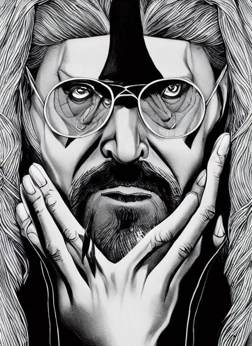 Prompt: big lebowski as a vampire queen, science fiction comic illustration by sana takeda and jenny frison, intricate, stunning inking lines, hyper detailed, 4 k, hd, award winning, photorealistic