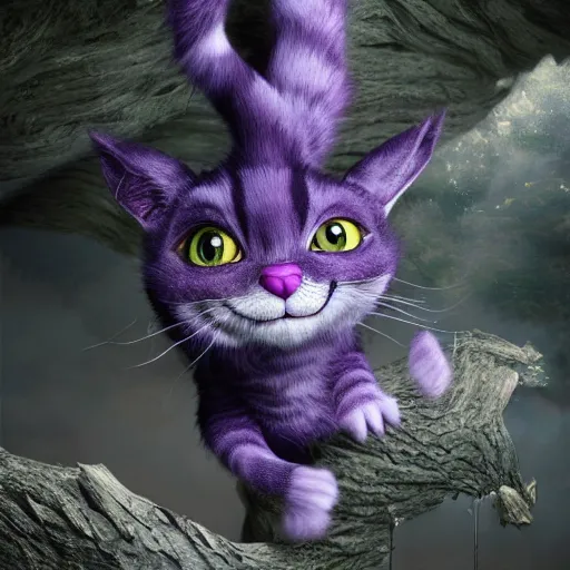 Image similar to full body pose, hyperrealistic photograph of the cheshire cat as a kitten, dim volumetric lighting, 8 k, octane beautifully detailed render, extremely hyper detailed, intricate, epic composition, cinematic lighting, masterpiece, trending on artstation, very very detailed, stunning, hdr, smooth, sharp focus, high resolution, award, winning photo, dslr, 5 0 mm