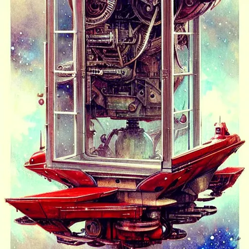 Image similar to ( ( ( ( ( 1 9 5 0 s retro future intricate machine spaceship large window. muted colors. ) ) ) ) ) by jean baptiste monge!!!!!!!!!!!!!!!!!!!!!!!!! chrome red