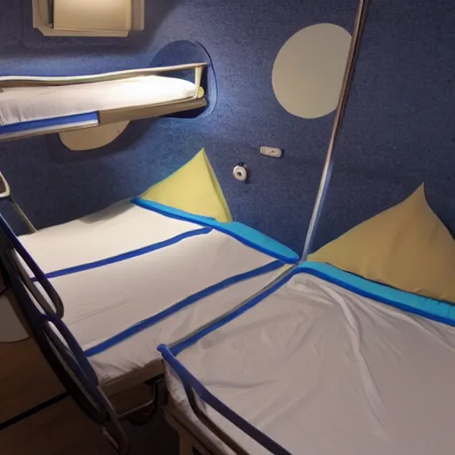 Prompt: space capsule hostel bed