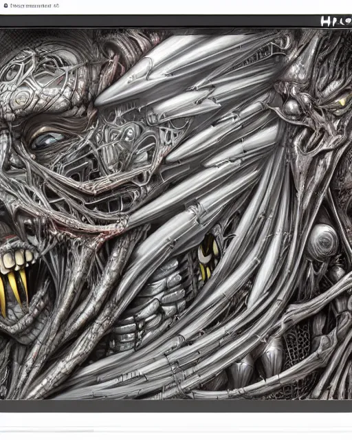 Image similar to video game frame design by hr giger, biomechanical, 4 k, hyper detailed