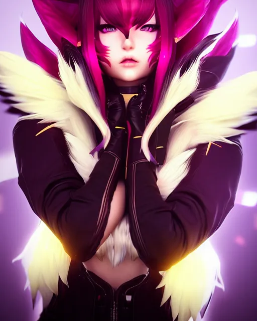 Image similar to beautiful portrait of AHRI from KDA in code vein in the style of WLOP, artgerm, yasutomo oka, rendered in unreal engine and redshift octane , dynamic dramatic lighting, soft lighting, imagine fx, artstation, cgsociety, by Bandai Namco artist
