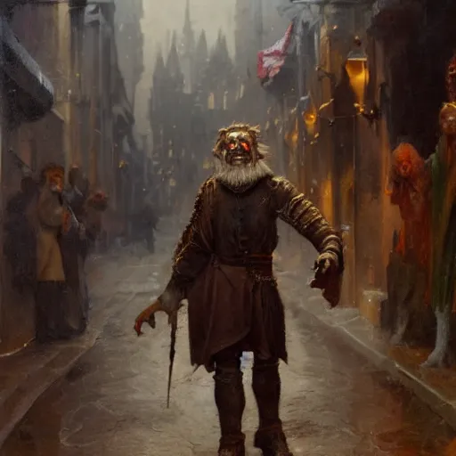 Prompt: a demonic old man stands in the middle of a medieval street and turns into something terrible, close - up, painting by gaston bussiere, craig mullins, j. c. leyendecker, 4 k, 8 k, trending on artstation, artstationhd, artstationhq, highest detail